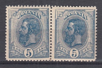ROMANIA 1895 CAROL I SPIC DE GRAU FILIGRAN PR IV PERECHE 5 BANI ALBASTRU INCHIS TIP I+TIP II STARE MNH DREAPTA USOARA URMA SARNIERA CEL DIN STANGA foto