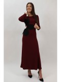 ROCHIE LUNGA DIN TRICOT SUBTIRE CU FLOARE ANNA TALIE UNICA Burgundy