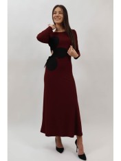 ROCHIE LUNGA DIN TRICOT SUBTIRE CU FLOARE ANNA TALIE UNICA Burgundy