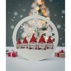 Glob personalizat familie &ndash; Moșuleți cu nume, decor Crăciun din lemn, 25 cm