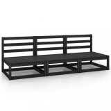 Canapele Gradina Gossi, 3 Bucati, Lemn Masiv Pin, Negru, 70x70x67 cm, Modulare, Set Relaxare Exterior