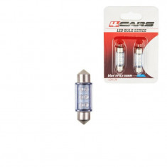 Bec tip LED 12V sofit cu 6 leduri 10x36mm SV8,5-8 2buc - Albastru 4C92810