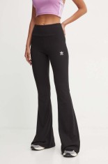adidas Originals pantaloni Essential femei, culoarea negru, evazati, high waist, IW5727