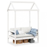 Bancheta cu acoperis Gossi, alb, 117.5x70x176.5 cm, lemn masiv pin, banca de interior fara brate, adancime sezut 40 cm
