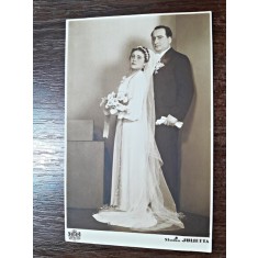 Fotografie tip Carte postala, 1937, mire si mireasa, necirculata