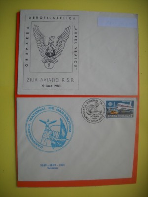 HOPCT PLIC NR 612 SET 2 PLICURI PARASUTISM SI ZIUA AVIATIEI 1983 -AVION / AVIATIE -ROMANIA foto