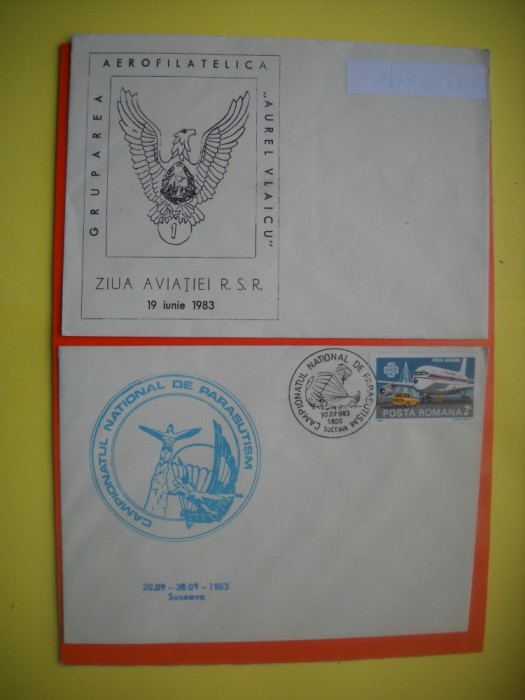 HOPCT PLIC NR 612 SET 2 PLICURI PARASUTISM SI ZIUA AVIATIEI 1983 -AVION / AVIATIE -ROMANIA