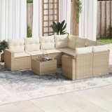 VidaXL Set canapele de grădină, 9 piese, cu perne, bej, poliratan