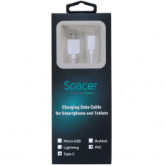 CABLU alimentare si date SPACER pt. smartphone USB 3.0 (T) la Type-C (T) PVC2.1ARetail pack 1m alb &quot;SPDC-TYPEC-PVC-W-1.0&quot; (include TV 0.06 l
