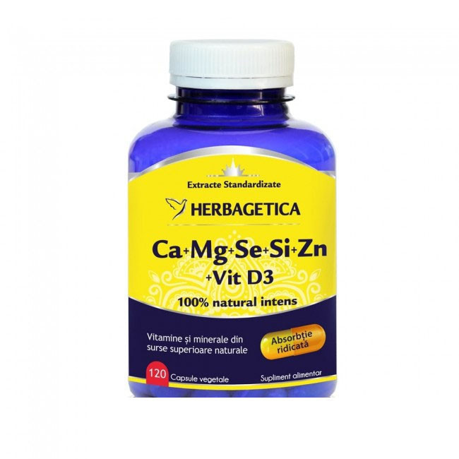 CA MG SE SI ZN cu Vitamina D3 Herbagetica 120cps