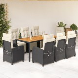 vidaXL Set mobilier de grădină cu perne, 9 piese, negru, poliratan 3212905
