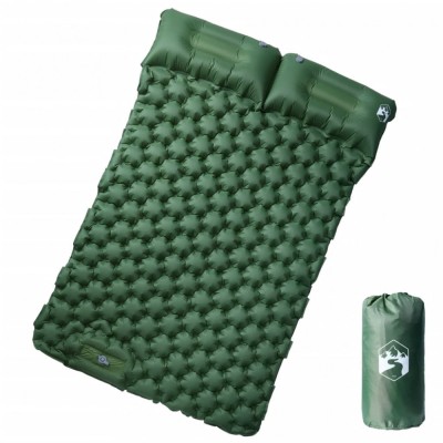 Saltea de camping auto-gonflabilă, cu perne, 2 persoane, verde foto