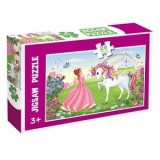 Puzzle pentru copii cu printesa si unicorn, 24 piese, Carton, Roz, CMCLASS