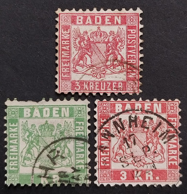 Germania, Baden, 1862-8, Michel#18, 23 si 24 foto