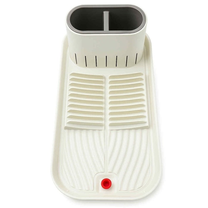 Scurgator ingust de bucatarie Pufo pentru uscat vase cu suport pentru tacamuri, 40 x 20 cm, crem/maro