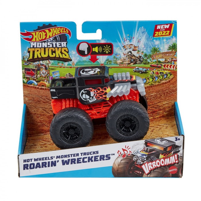 HOT WHEELS MONSTER TRUCK ROARIN WRECKERS BONE SHAKER CU FUNCTII SI SUNETE SCARA 1:43 SuperHeroes ToysZone