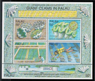 Palau 1991 Mi 483/87 bl 11 MNH - Cresterea scoicilor gigantice foto