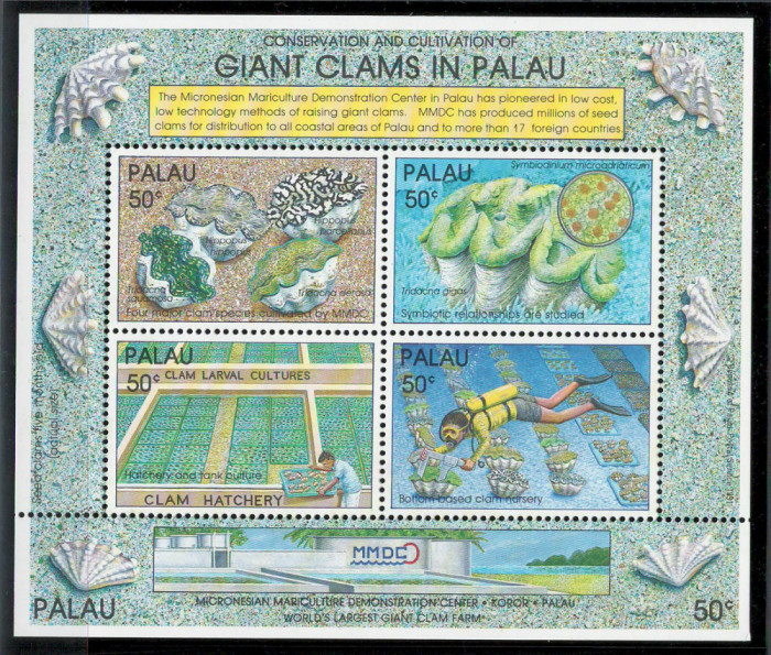 Palau 1991 Mi 483/87 bl 11 MNH - Cresterea scoicilor gigantice