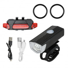 Set lampi pentru bicicleta Ranpo, Fata/Spate, LED, Reincarcabil, 4 moduri, Negru/Rosu