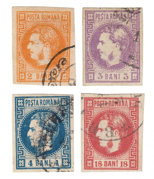 ROMANIA 1868 CAROL I CU FAVORITI VALORI IN BANI SERIE CIRCULATA
