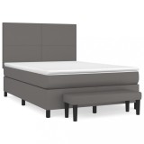 Cumpara ieftin Pat box spring cu saltea, gri, 140x190 cm, piele ecologica