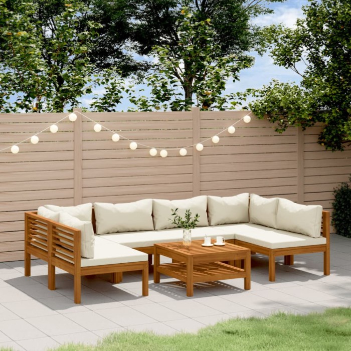 Gossi set mobilier gradina cu perne crem, 7 piese, lemn masiv acacia