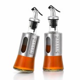 Cumpara ieftin Set 2 Sticle pentru Ulei si Otet cu Dozator Anti-Picurare, 200 ml fiecare, Recipiente din Sticla si Otel Inoxidabil, Scala Gradata, pentru Bucatarie,