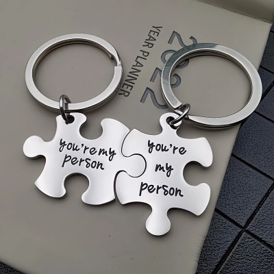 Set 2 brelocuri puzzle din otel inoxidabil , , zYou re My Person, , cadou pentru cupluri foto