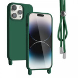 Lemontti Husa Silicon cu Snur iPhone 13 Pro Verde (protectie 360&deg;, material fin, captusit cu microfibra)