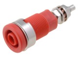Conector banană 4mm soclu 32A 1kV roşu nichelat pe panou