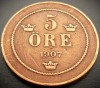 Moneda istorica 5 ORE - SUEDIA, anul 1907 * cod 2408, Europa, Bronz