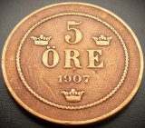 Cumpara ieftin Moneda istorica 5 ORE - SUEDIA, anul 1907 * cod 2408, Europa, Bronz