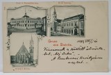 GRUSS AUS BISTRITZ (SALUTARI DIN BISTRITA ), MONTAJ CU 3 IMAGINI DIN ORAS , CARTE POSTALA , CLASICA