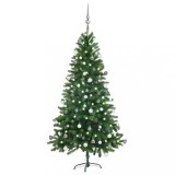 vidaXL Brad Crăciun pre-iluminat cu set globuri, verde, 150 cm