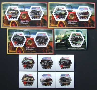 R.DU TCHAD-AUTOMOB8ILE DE EPOCA-SET 6 V.+4 S/Sh.NEOBLITERATE-NEDANTELATE-MNH** - EP 077 foto