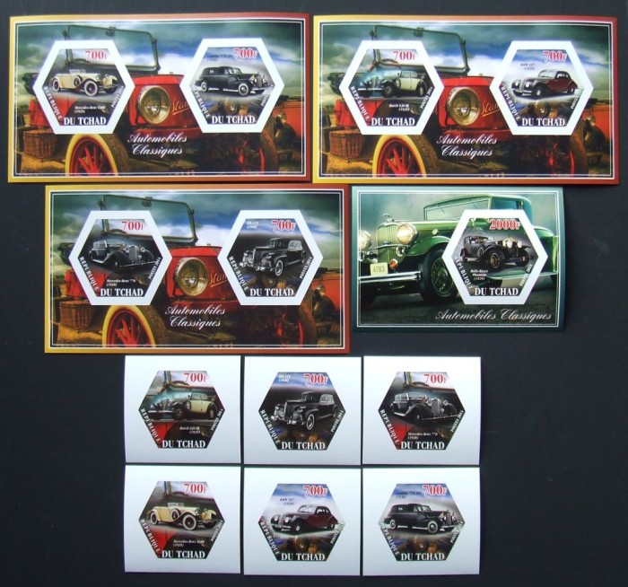 R.DU TCHAD-AUTOMOB8ILE DE EPOCA-SET 6 V.+4 S/Sh.NEOBLITERATE-NEDANTELATE-MNH** - EP 077