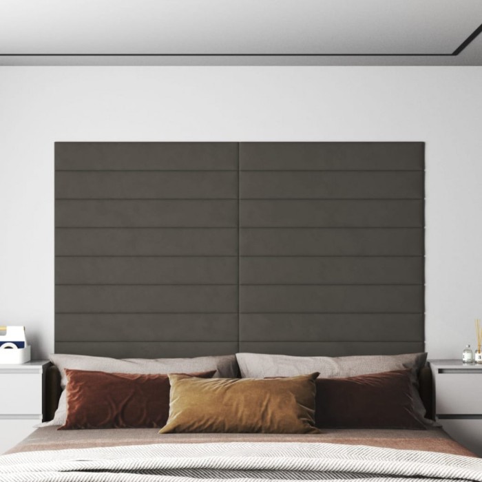vidaXL Panouri de perete 12 buc. gri &icirc;nchis 90x15 cm catifea 1,62 m&sup2;