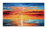 Cumpara ieftin Apus de soare cu veliere, tablou pictat manual 120x70cm ulei pe panza in cutit efect 3D, Spectaculos