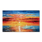 Apus de soare cu veliere, tablou pictat manual 120x70cm ulei pe panza in cutit efect 3D, Spectaculos