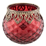 Cumpara ieftin Set 5 suporturi lumanari sticla rosie metal auriu 10x10 cm
