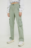 Tommy Jeans pantaloni femei, culoarea verde, fason cargo, high waist