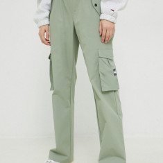 Tommy Jeans pantaloni femei, culoarea verde, fason cargo, high waist