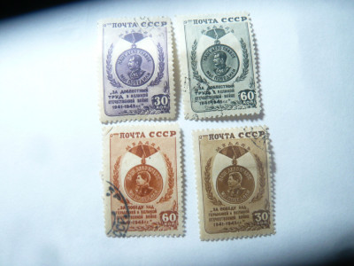 Serie URSS 1946 Medalii , 4 val. stampilate foto