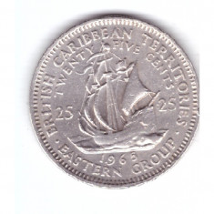 Moneda Statele din Caraibele de est 25 cents/centi 1965, stare buna, curata