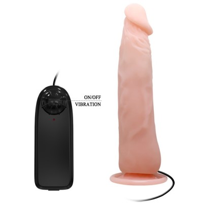 Vibrator Realist Multispeed cu Telecomanda si Ventuza, TPR, Natural, 23 cm foto