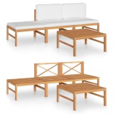 Set mobilier gradina cu perne crem, 4 piese, lemn masiv de tec