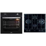 Cuptor electric incorporabil + plita pe gaz incorporabila, Samus B15, clasa A, 81 litri, 4 functii, 4 arzatoare, aprindere electrica, negru