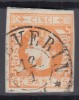 ROMANIA 1869 LP 25 CAROL I CU FAVORITI 5 BANI PORTOCALIU/FRAGMENT STAMPILAT T.SEVERIN