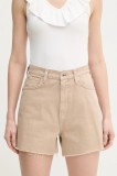 Pepe Jeans pantaloni scurti jeans A-LINE SHORT UHW RACHEL femei, culoarea bej, neted, high waist, PL801112YH9