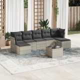 Cumpara ieftin Set mobilier de grădină cu perne, 8 piese gri deschis poliratan